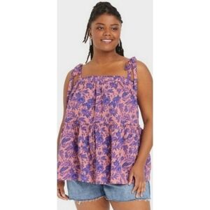 Universal Thread Shoulder Tie Flowy Floral Tank top Pink Size XXL